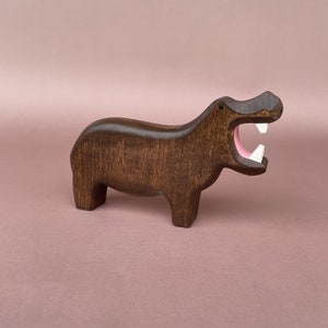 Wooden hippo figurines Wooden toys Wooden animal figurines Hippo toy Wood African animals toys image 3