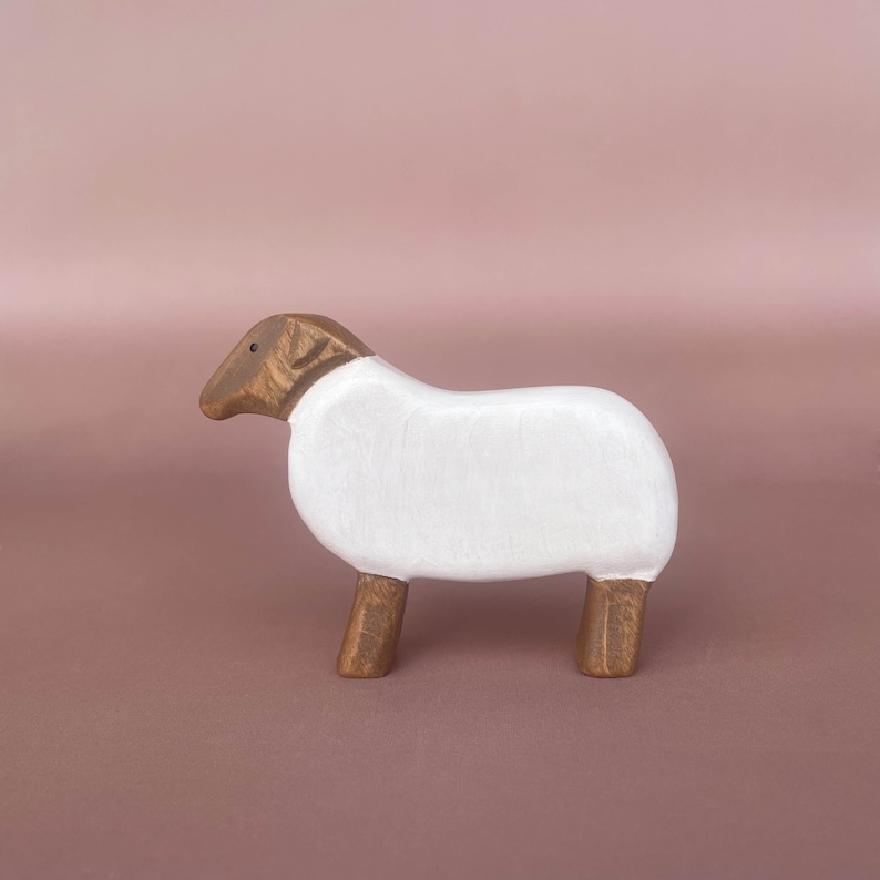 Wooden sheep & lamb toy set 2pcs Wooden Farm Animal Toys Wooden sheep figurine Handmade Eco-friendly Toys for Kids Wooden lamb Toy image 3
