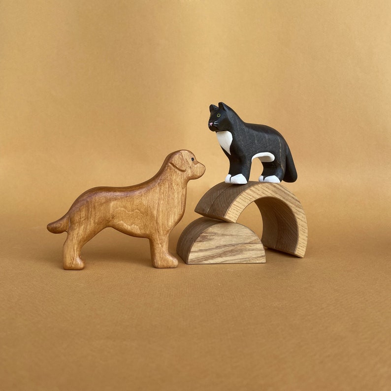 Wooden cat and dog figurines Toy wooden animals Wooden cat & dog toys Wooden pets figurines Waldorf toys image 10