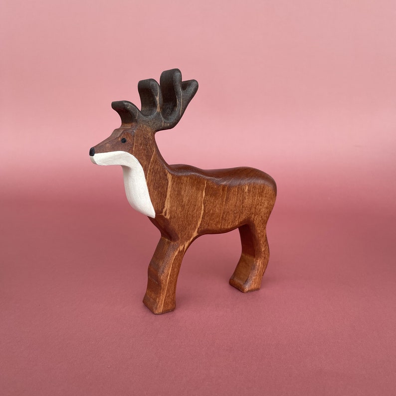 Wooden Deer and fawn figurines 2 pcs Toy wooden animals Handcrafted wooden Toys Wooden deer figurine image 4