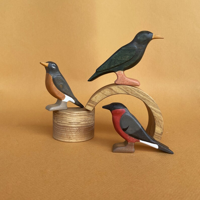 Wooden bird figurine Wooden bird toys bullfinch wooden toys Montessori Waldorf Toys Handmade Toys for Kids Gift for Animal Lovers image 3