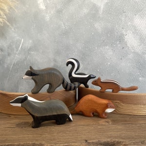 Wooden raccoon figurine Wooden animal toys Forest animal toys Wooden animal figurines Raccoon toy image 5