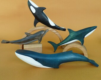 Ensemble de jeu animaux marins en bois (4 pcs) | Figurines d'animaux en bois | Figurines d'animaux marins