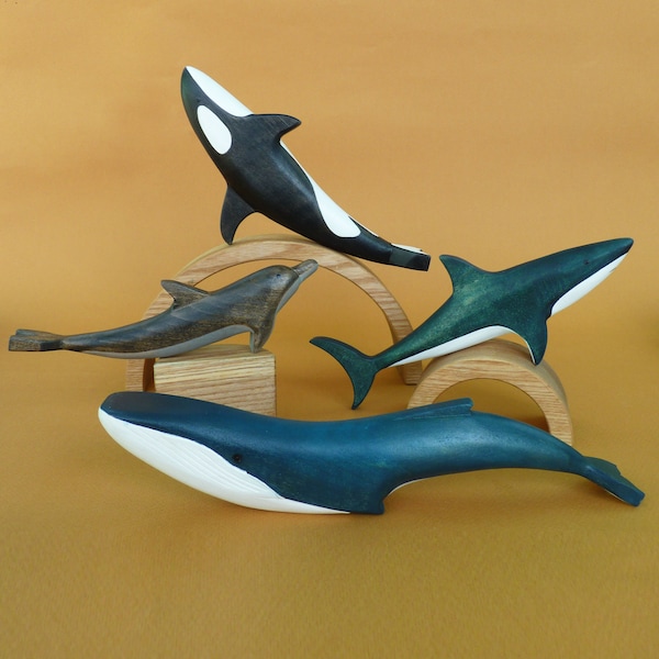 Wooden sea animals play set (4 pcs) | Wooden animal figurines | Marine animals figurines