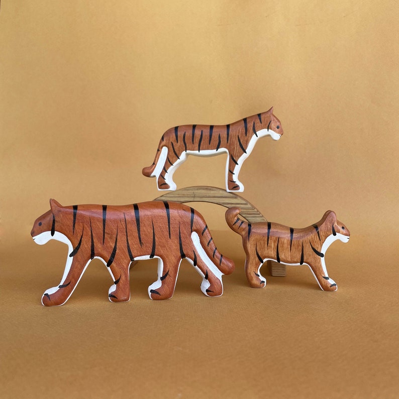 Wooden Tiger Figurine Wooden Animal Toys Woodland Animal Figurines