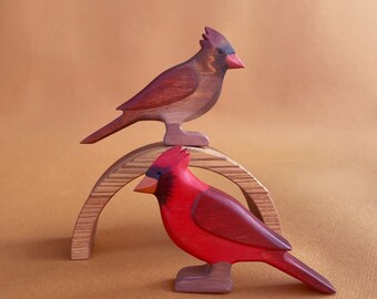 Wooden cardinal bird figurine - Wooden toys - Wooden toy birds - Gift for toddlers