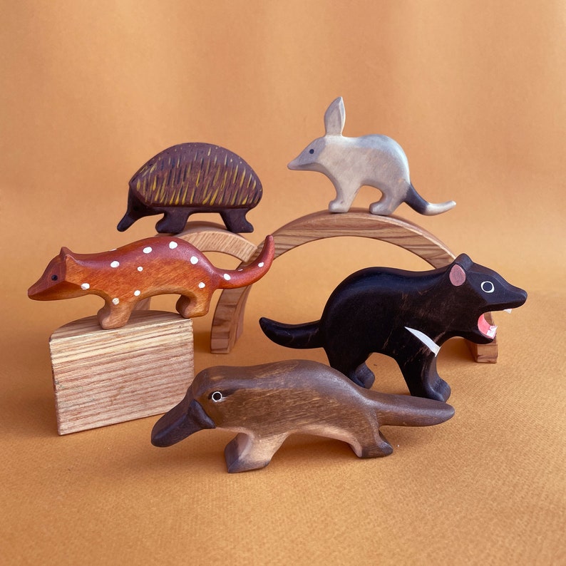 Wooden Australian animals figurines set 5 pcs Wooden toys Animals toys Wooden Bilby Echidna figurines Carved wooden toys image 7