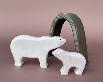 Wooden polar bear figurines (2 pcs) - Wooden animal figurine - Wooden toys - Arctic animal toys - Wood arctic bear toy - White bear figurine