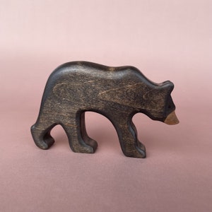 Wooden black bears figurines 4 pcs Wooden animals toys Wooden toys Wooden bear toy 3 Year old baby gift image 3