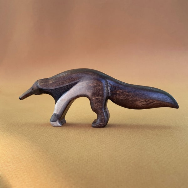 Wooden Anteater Toy - Eco-Friendly Wood Animal Figure for Kids- Wooden animal toys - Montessori Waldorf Toys | Educational Toys for Children