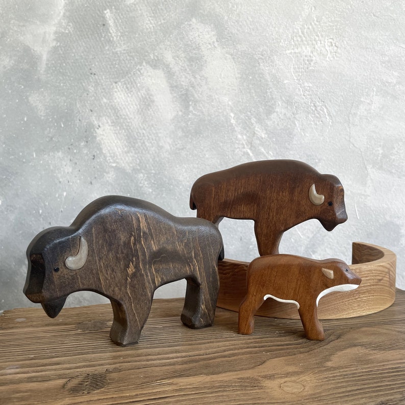 Wooden Bison Family Toy Set Wooden bison figurines Educational Toys for Toddlers and Children Perfect Gift for Animal Lovers image 9