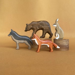 Wooden animals figurines 4pcs Wooden Bear Fox Wolf and Hare toys Birthday gift for kids image 10