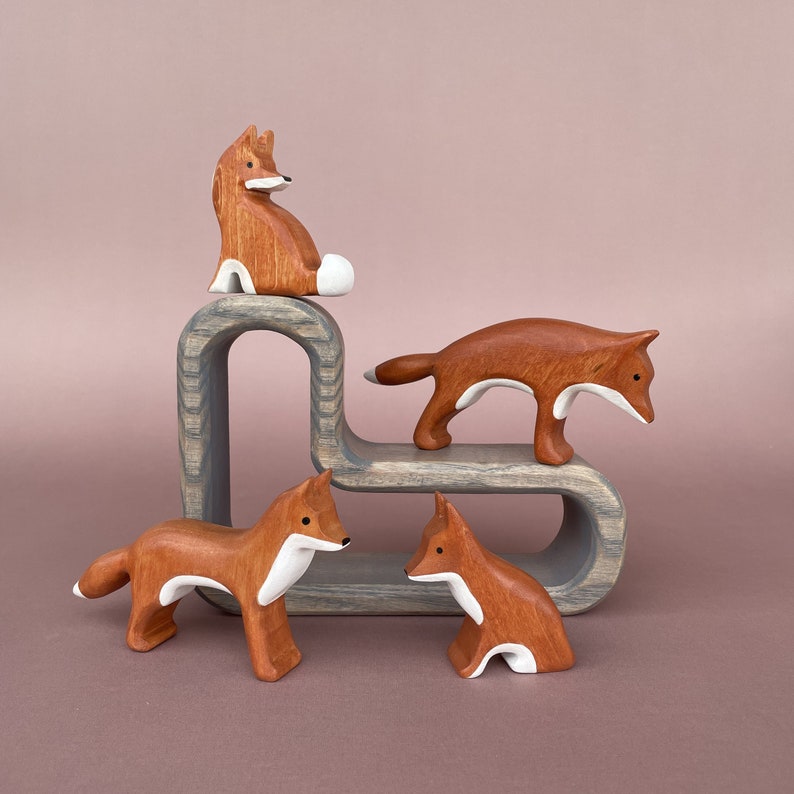 Wooden Fox Toy Figure Fox toy Wooden animal figurines Woodland animals Handmade Eco-friendly Toys for Kids Natural wooden toys image 3