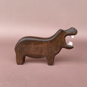 Wooden hippo figurines Wooden toys Wooden animal figurines Hippo toy Wood African animals toys image 2