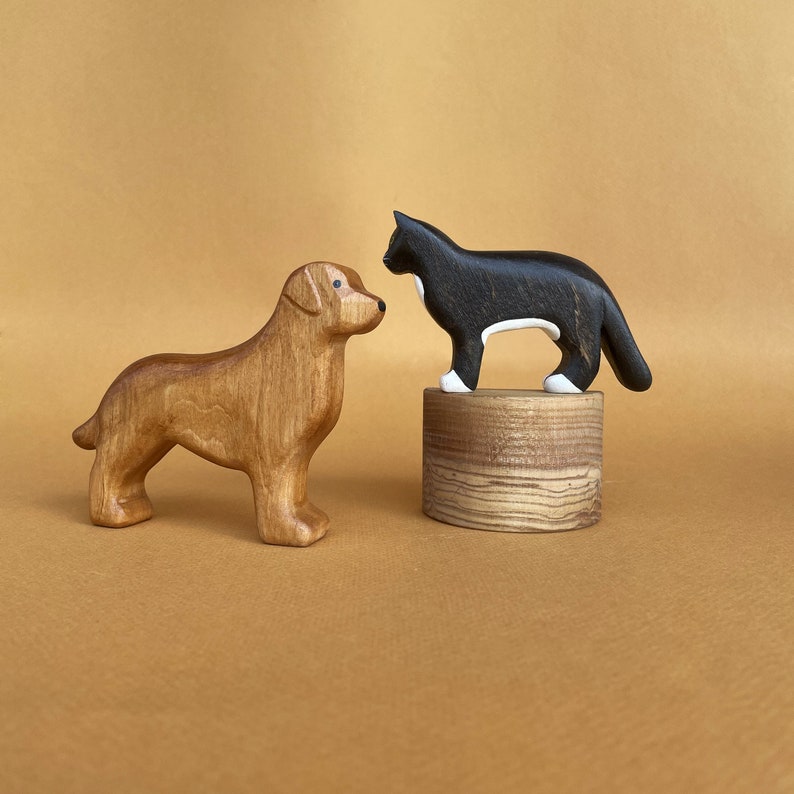 Wooden cat and dog figurines Toy wooden animals Wooden cat & dog toys Wooden pets figurines Waldorf toys image 1