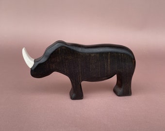 Wooden Rhino Toy Figure - Wooden toy - Wooden animal figurines - Hippo toy - Wood African animals toys - Handmade Eco-friendly Toys for Kids