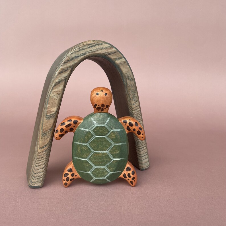 Wooden turtle figurine Wooden toys Animal figurines Sea creatures figurine Wooden turtle toy image 6