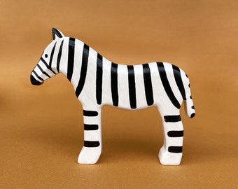 Figurine zèbre en bois - Jouets animaux en bois - Figurine animal Safari - Figurines animaux en bois Waldorf - Jouet zèbre