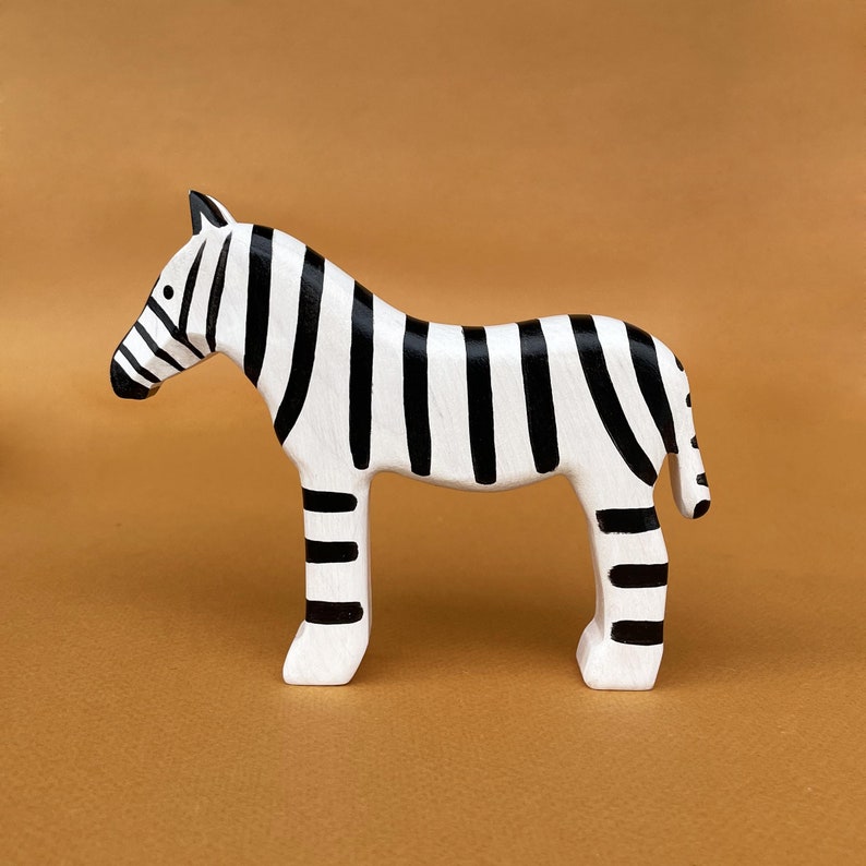 Wooden zebra figurine Wooden animal toys Safari animal figurine Waldorf wooden animal figurines Zebra toy image 1