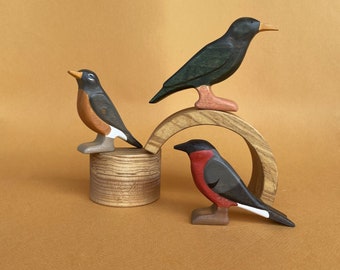 Wooden Bird Toy Set (3 pcs) - Wooden bird figurines | Eco-friendly Toys for Kids | Montessori Waldorf Toys | Educational Toys for Toddlers