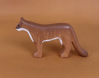 Wooden puma figurine toy - Wooden animal toys - Forest animal toys -  Wooden animal figurines - Mountain lion wooden toy