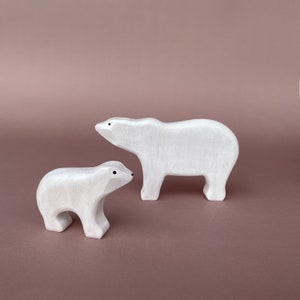 Wooden polar bear figurines 2 pcs Wooden animal figurine Wooden toys Arctic animal toys Wood arctic bear toy White bear figurine image 3