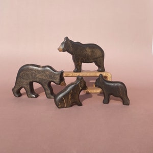 Wooden black bears figurines 4 pcs Wooden animals toys Wooden toys Wooden bear toy 3 Year old baby gift image 1