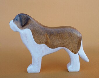 Hunde Figur aus Holz - Bernhardiner aus Holz - Spielzeug aus Holz - Haustier Figur - Tierfigur aus Holz - Waldorf Montessori Holzspielzeug