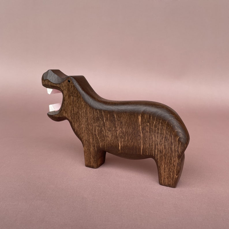 Wooden hippo figurines Wooden toys Wooden animal figurines Hippo toy Wood African animals toys image 4