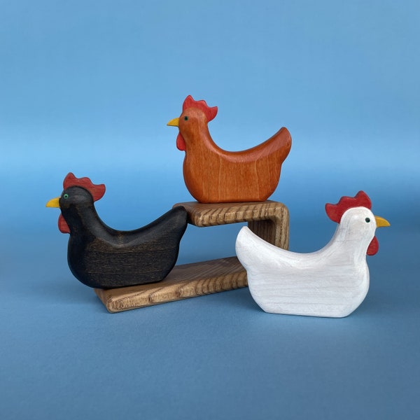 Wooden Farm Animal Toy | Wooden Hen figurine | Handmade Eco-friendly Toys for Kids | Educational Montessori Waldorf Toys