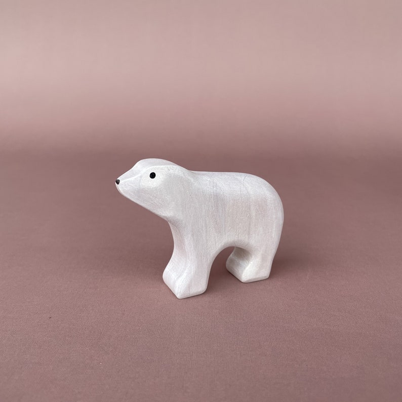 Wooden polar bear figurines 2 pcs Wooden animal figurine Wooden toys Arctic animal toys Wood arctic bear toy White bear figurine image 8