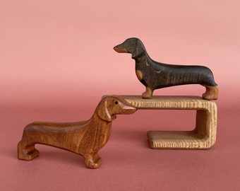 Wooden dog figurine - Wooden Dachshund dog toy - Pets figurine - Wooden animal figurines - Waldorf Montessori wooden toys