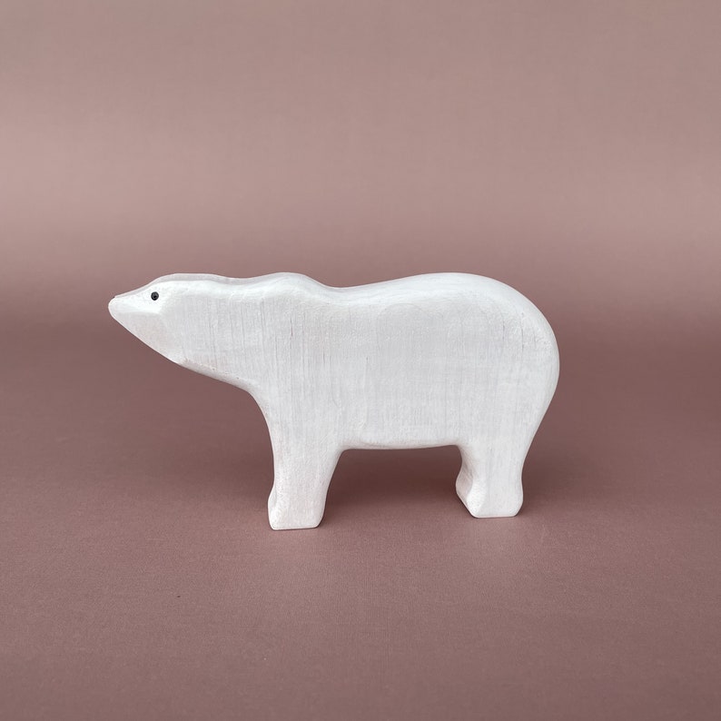 Wooden polar bear figurines 2 pcs Wooden animal figurine Wooden toys Arctic animal toys Wood arctic bear toy White bear figurine image 4