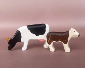 Wooden cow & calf figurine (2pcs) | Wooden Farm Animals Toys | Cow toy | Handmade toys for kids | Wooden Toy | Wooden animal figurines