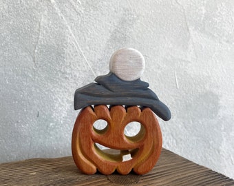 Halloween wooden pumpkin toy - Wooden pumpkin figurine - Wooden toys - Halloween kid's room decor - Halloween baby gift