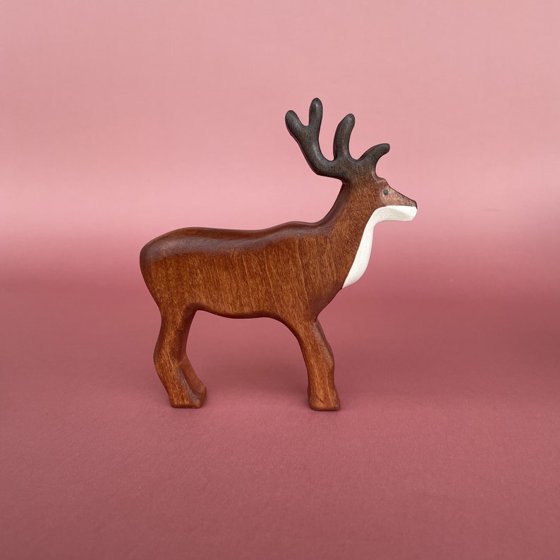 Wooden Deer and fawn figurines 2 pcs Toy wooden animals Handcrafted wooden Toys Wooden deer figurine image 3