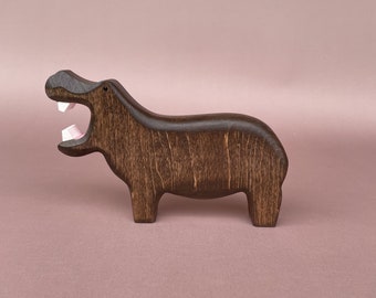 Wooden hippo figurines - Wooden toys - Wooden animal figurines - Hippo toy - Wood African animals toys