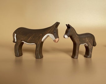 Wooden figurines of donkeys (2 pcs) - Toy Farm Animals - Donkey toy - Handmade eco-friendly toys for Kids - Waldorf Toy