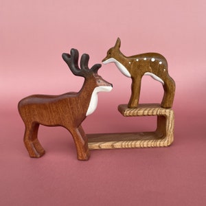 Wooden Deer and fawn figurines 2 pcs Toy wooden animals Handcrafted wooden Toys Wooden deer figurine image 8