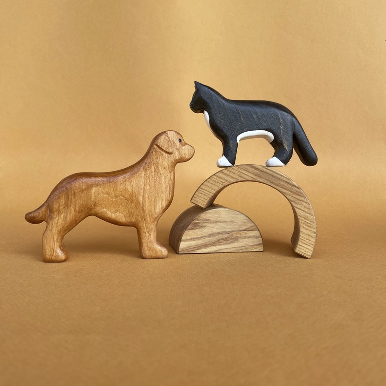 Wooden cat and dog figurines Toy wooden animals Wooden cat & dog toys Wooden pets figurines Waldorf toys image 9