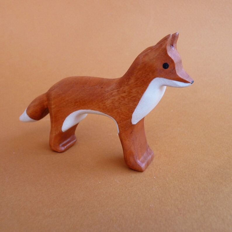 Wooden animals figurines 4pcs Wooden Bear Fox Wolf and Hare toys Birthday gift for kids image 6