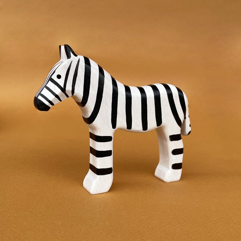 Wooden zebra figurine Wooden animal toys Safari animal figurine Waldorf wooden animal figurines Zebra toy image 4