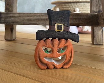 Halloween wooden pumpkin toy - Wooden pumpkin figurine - Wooden toys - Halloween kid's room decor - Halloween baby gift