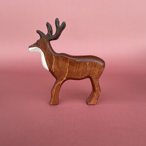 Wooden Deer and fawn figurines 2 pcs Toy wooden animals Handcrafted wooden Toys Wooden deer figurine image 2