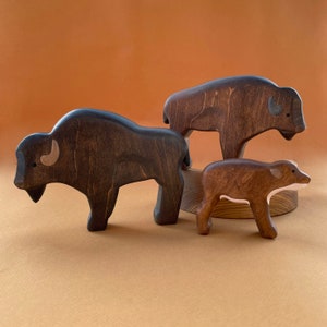 Wooden Bison Family Toy Set Wooden bison figurines Educational Toys for Toddlers and Children Perfect Gift for Animal Lovers image 1