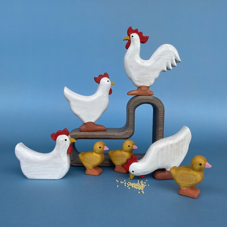 wooden-farm-animal-toy-set-rooster-hens-chicks-handmade-etsy