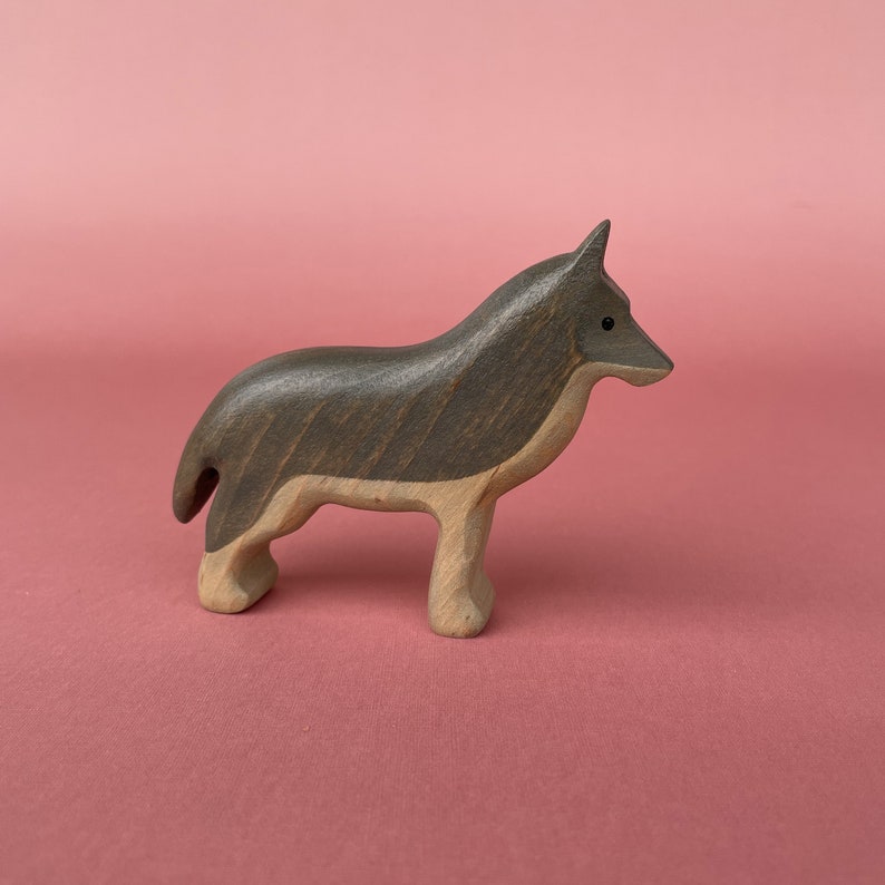 Wooden wolf figurine 1 pcs Wooden animals Wooden toys Woodland animals Woodland animal toys Natural wooden toys Wolf toy image 2