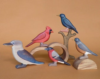 Wooden toy birds (5 pcs) - Wooden toys - Woodland birds figurines - Gift for toddlers