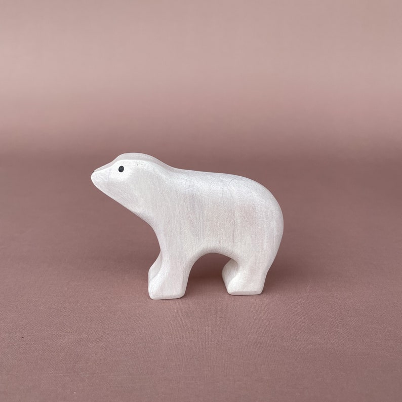 Wooden polar bear figurines 2 pcs Wooden animal figurine Wooden toys Arctic animal toys Wood arctic bear toy White bear figurine image 6