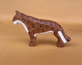 Wooden animal figurine - Wooden jaguar toy - Forest animal toys - Wild animals wooden toy